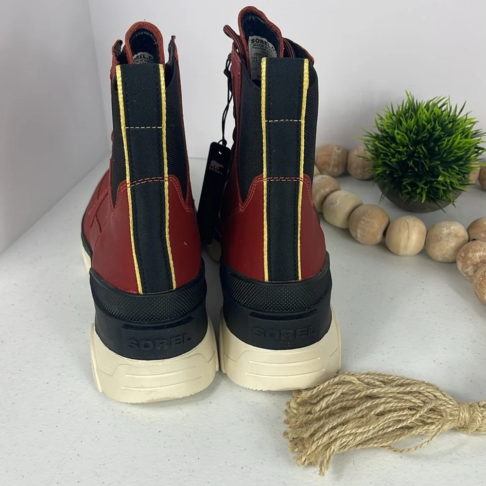 Sorel Boots Womens Brex Lace-Up Red Black Waterproof Bootie Modern Chunky Heel - Picture 4 of 11